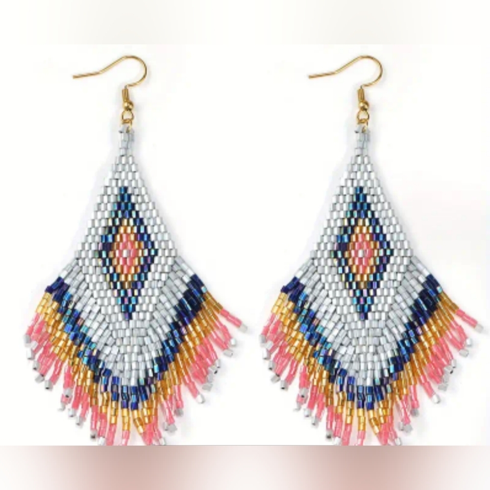 Western‎ Colorful Boho Barbiecore Beaded Fringe Gift Earrings
